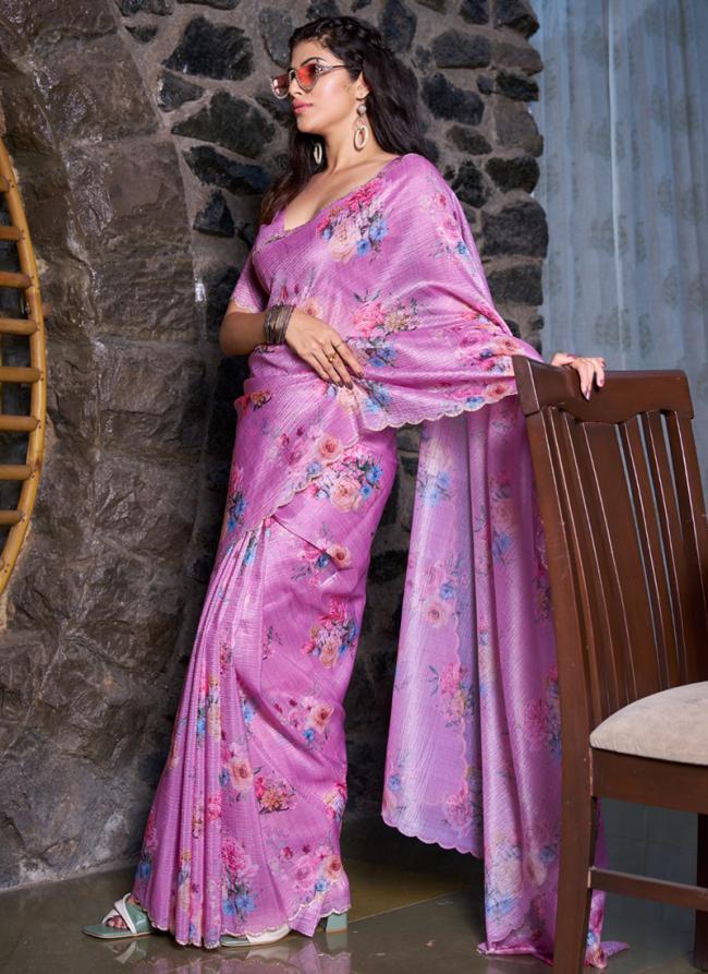 Organza Pink Party Wear Hand Work Saree